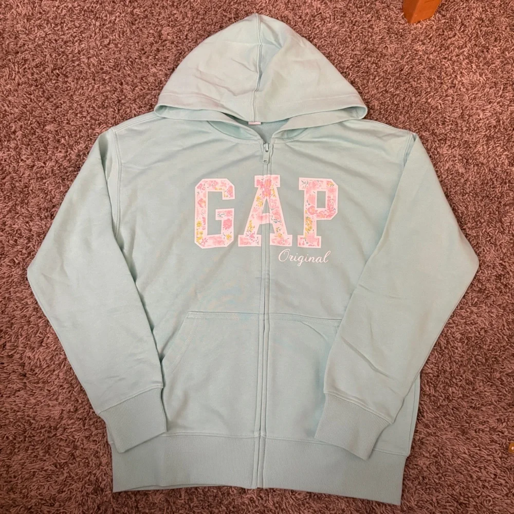 GAP Kids Light Green Hoodie with Floral Logo